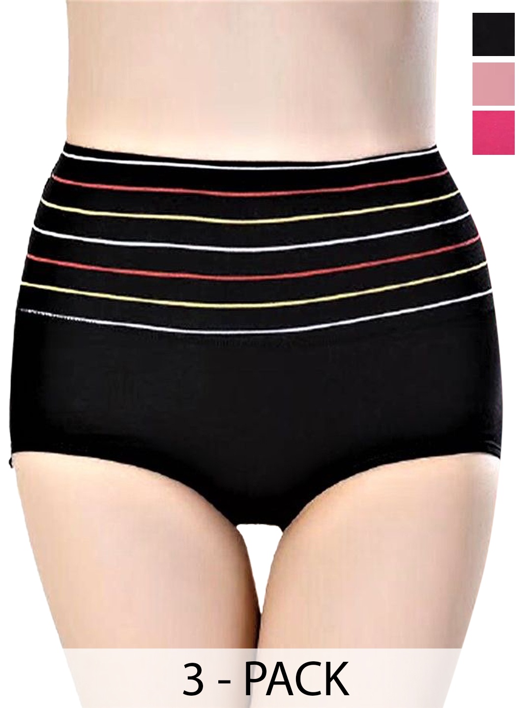 

SHREE GANESH FASHION Women Pack Of 3 Striped Cotton Hipster Briefs, Black