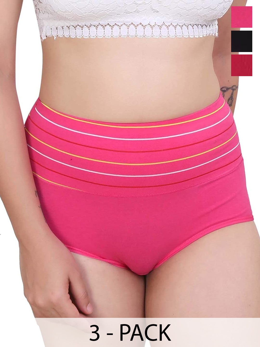 

SHREE GANESH FASHION Pack Of 3 Cotton Hipster Briefs 2076 PO3 BMP-M, Black