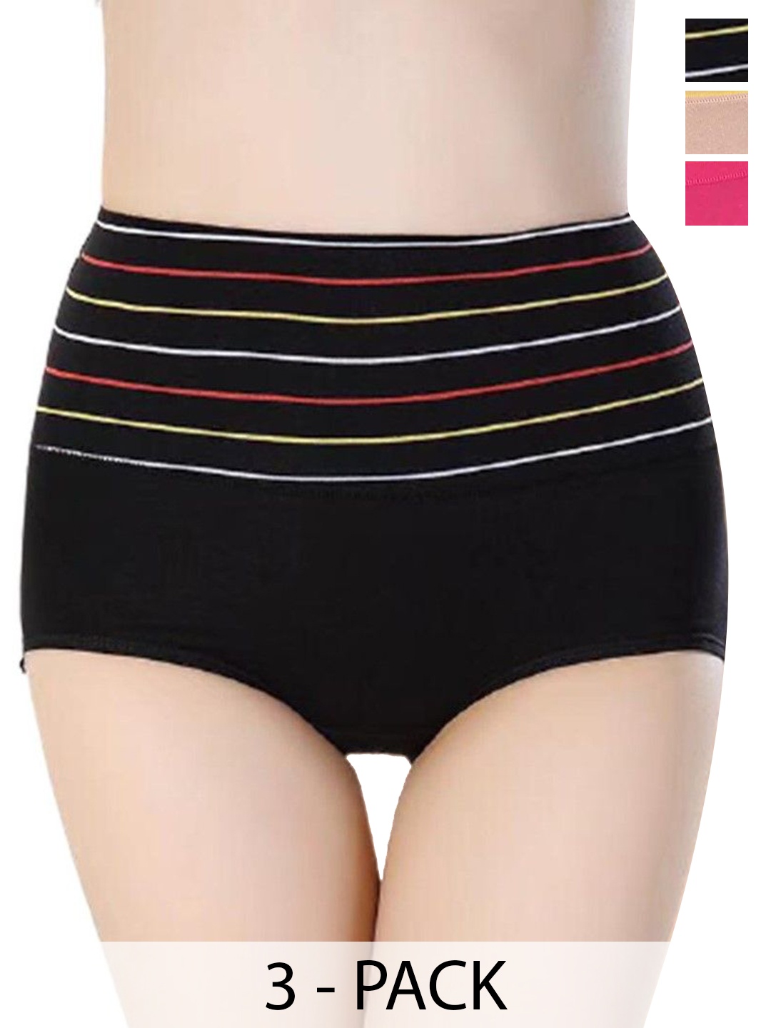

SHREE GANESH FASHION Pack Of 3 High Rise Hipster Briefs2076 PO3 BCP-M, Black