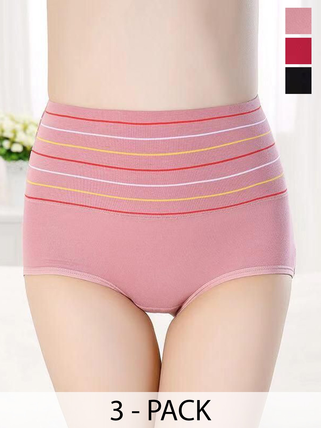 

SHREE GANESH FASHION Pack Of 3 Striped Cotton Hipster Briefs 2076 PO3 BLM-M, Black