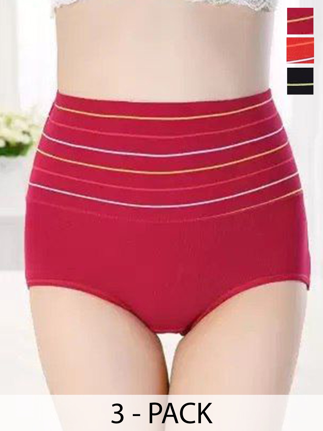 

SHREE GANESH FASHION Pack Of 3 Striped Cotton Hipster Briefs 2076 PO3 BMR-M, Red