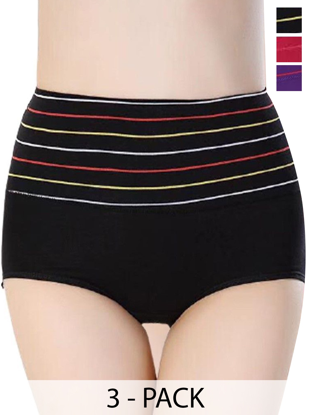 

SHREE GANESH FASHION Women Pack Of 3 Cotton Hipster Briefs, Black