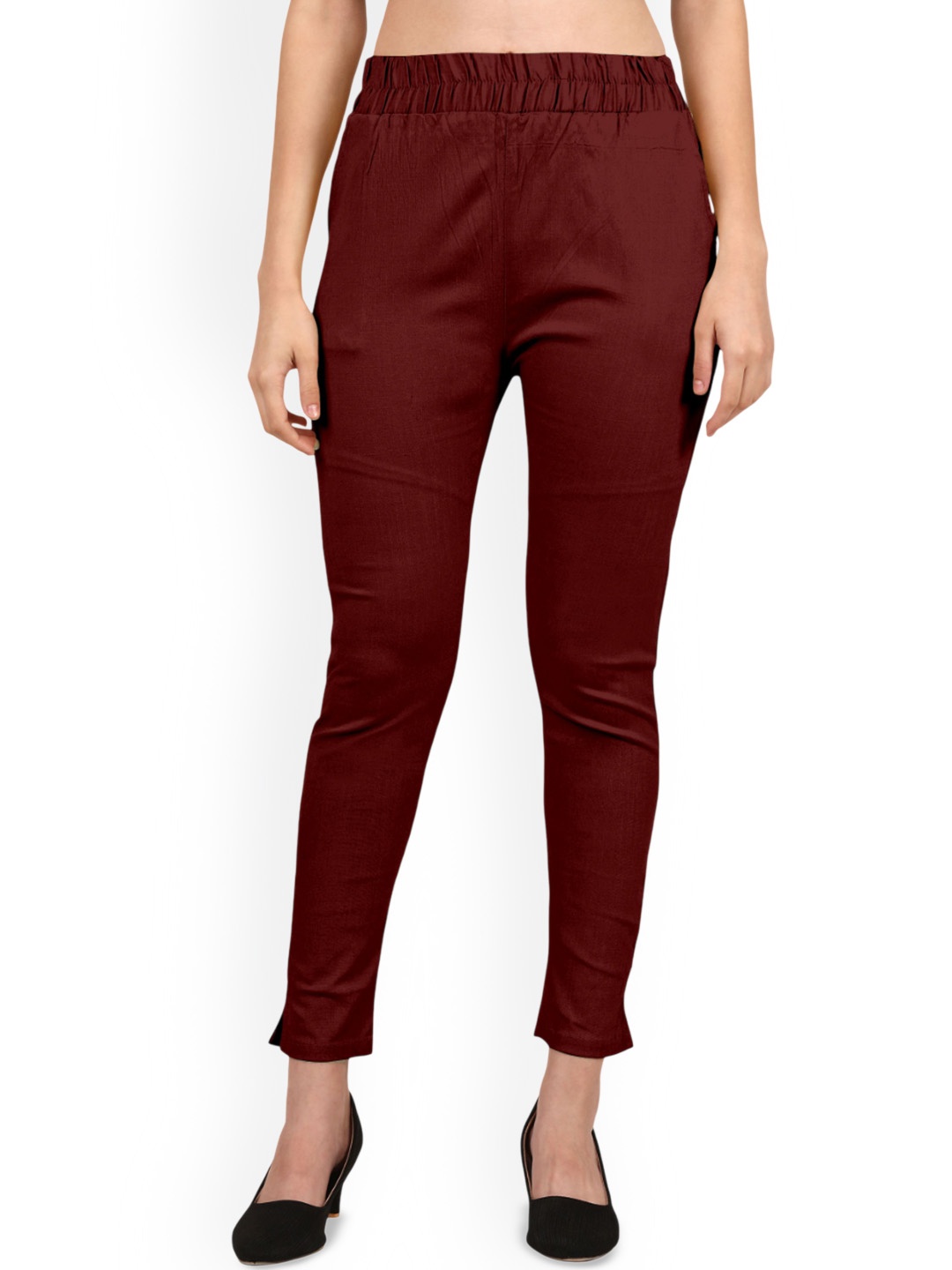 

Mehrang Women Relaxed Straight Leg Cotton Cigarette Trousers, Maroon