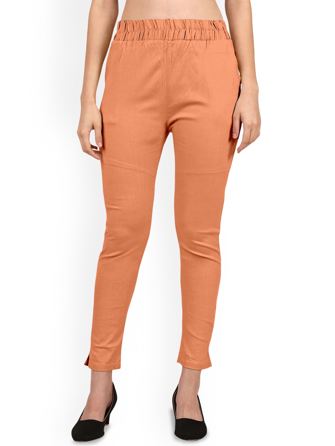 

Mehrang Women Cotton Relaxed Straight Leg Regular Trousers, Peach