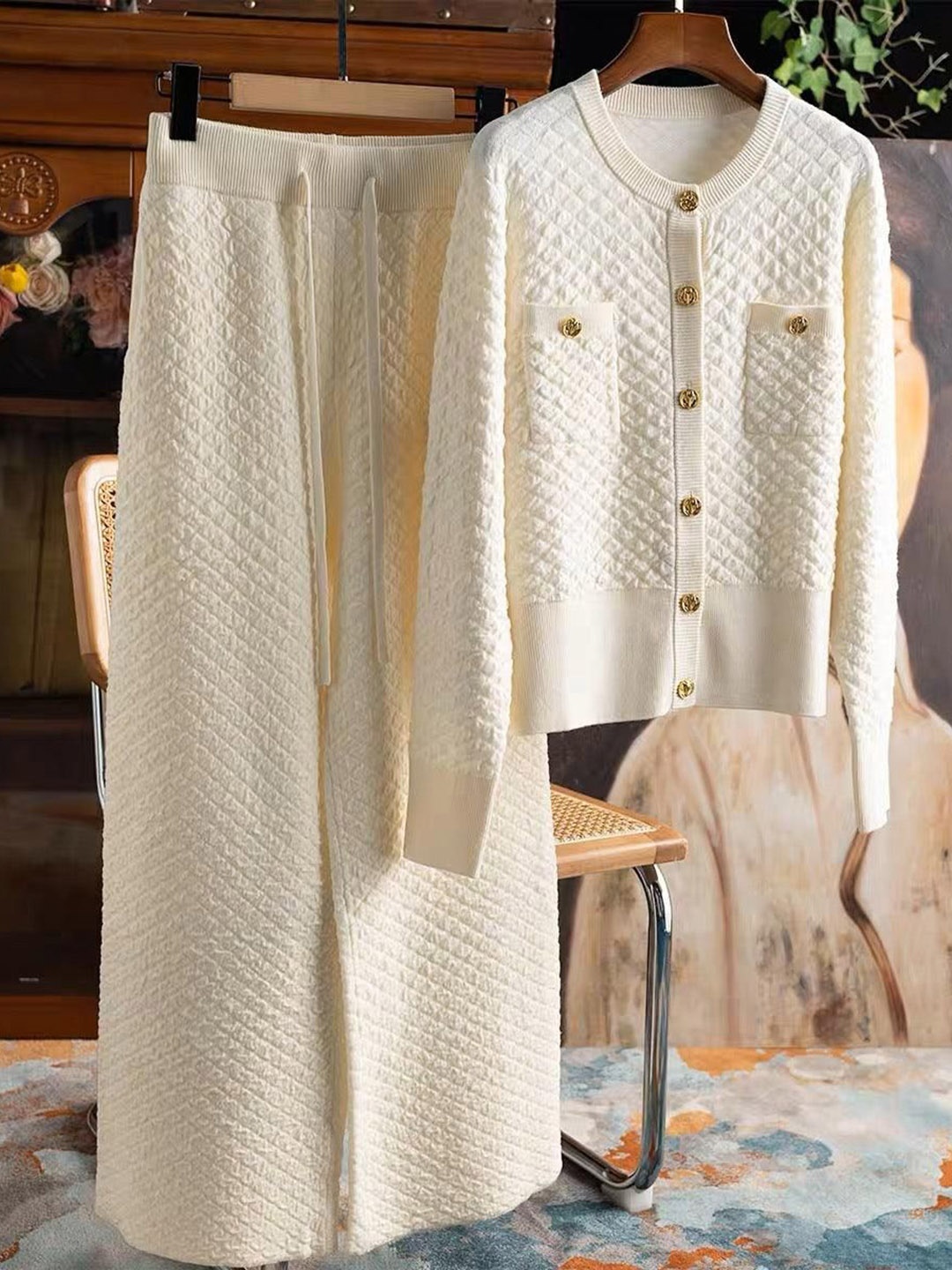 

Alamode By Akanksha Women White Carol Woolen Coord Set
