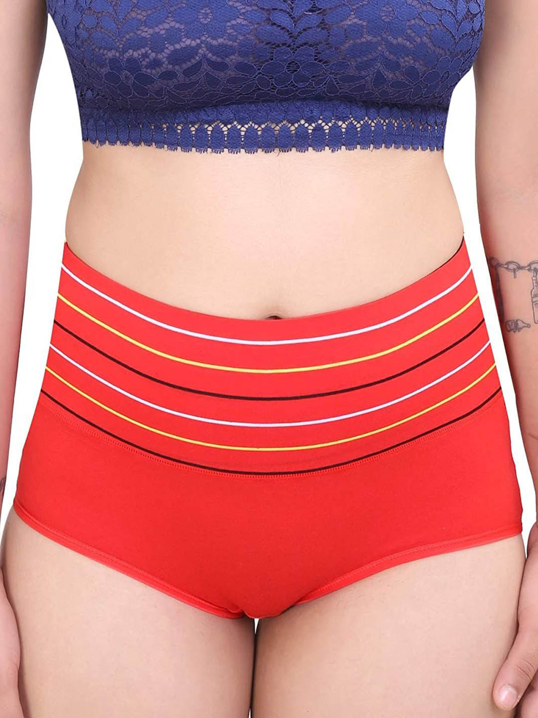 

SHREE GANESH FASHION Striped High-Rise Hipster Briefs - 2076-RD_001-M, Red