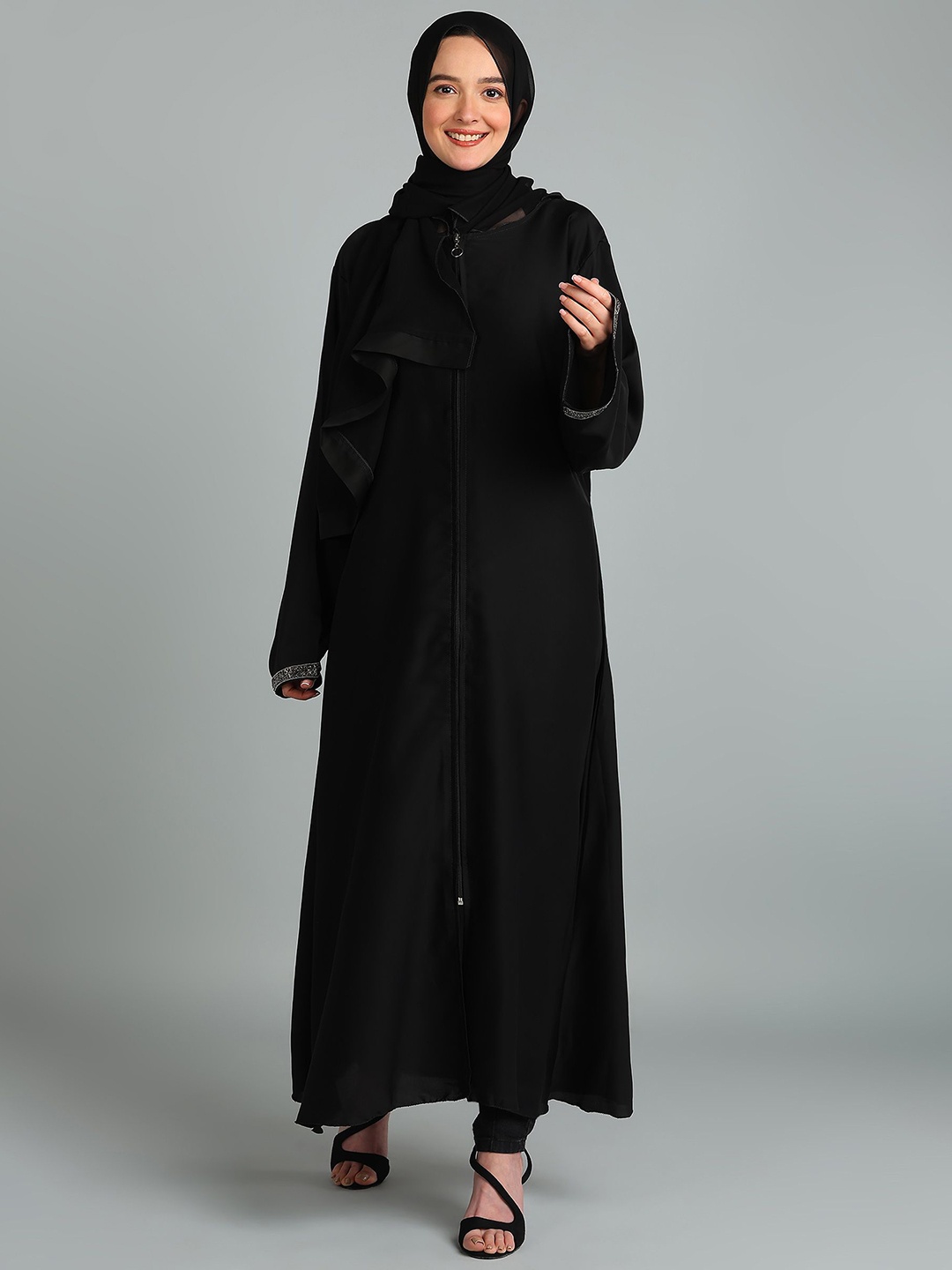 

BROKE BRAND Women Solid Abaya Burqa With Scarf, Black