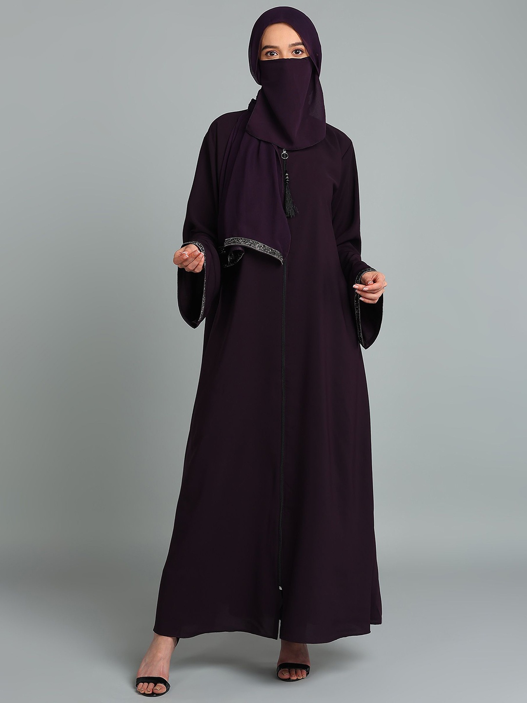 

BROKE BRAND Women Embellished Detail Abaya Burqa With Scarf, Purple