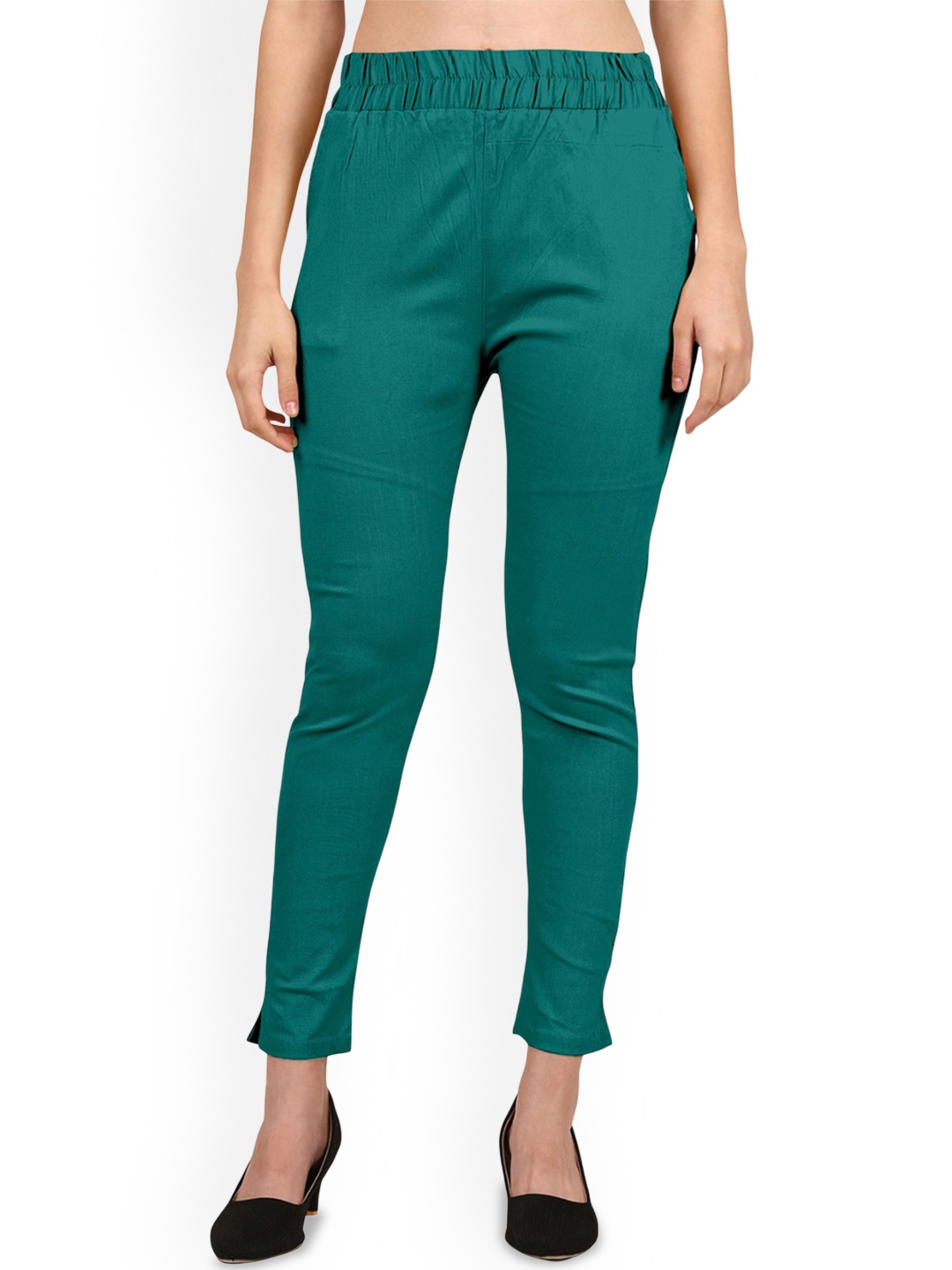 

Mehrang Women Cotton Relaxed Straight Leg Regular Trousers, Sea green