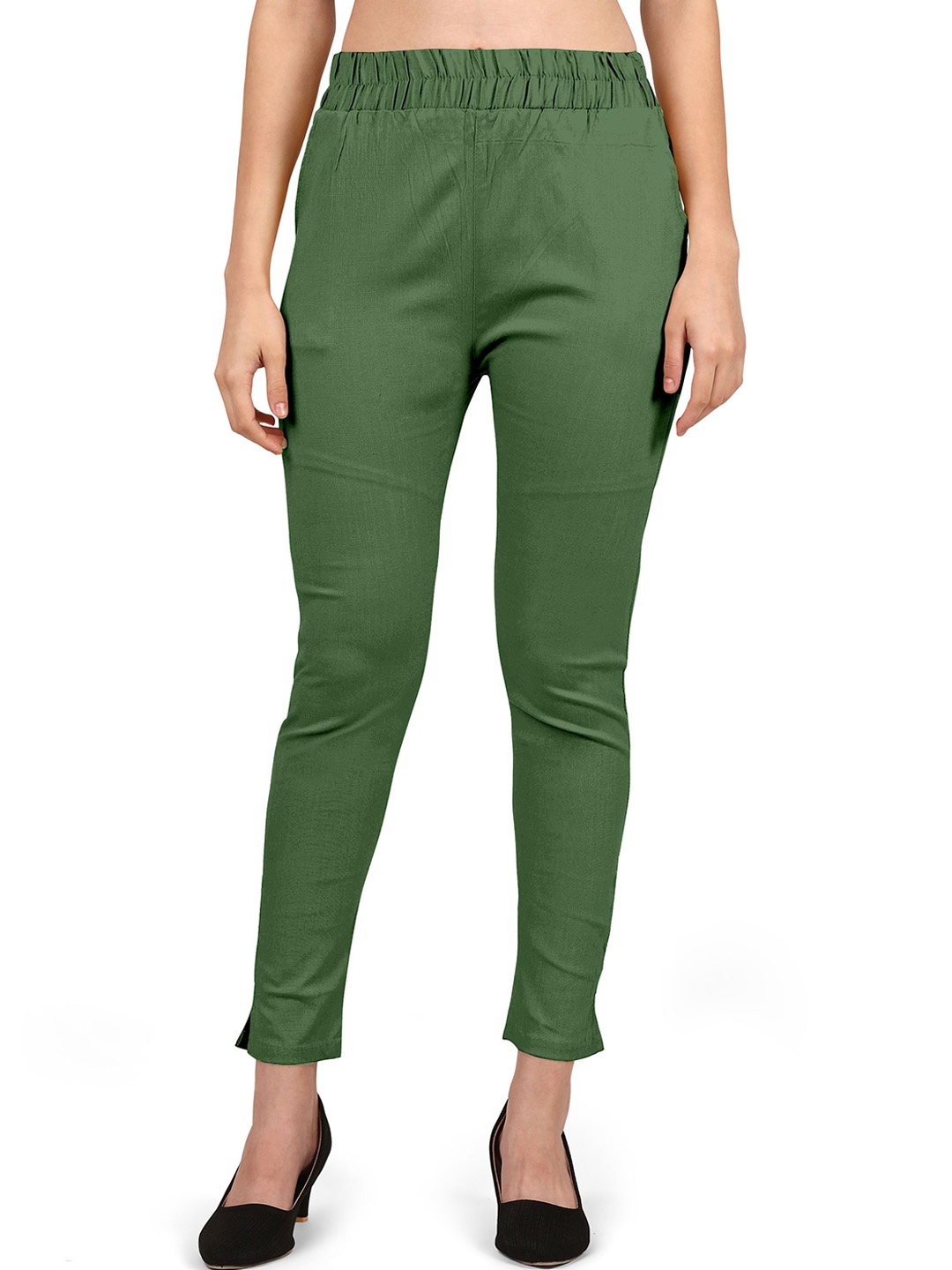 

Mehrang Women Relaxed Straight Leg Cotton Cigarette Trousers, Green