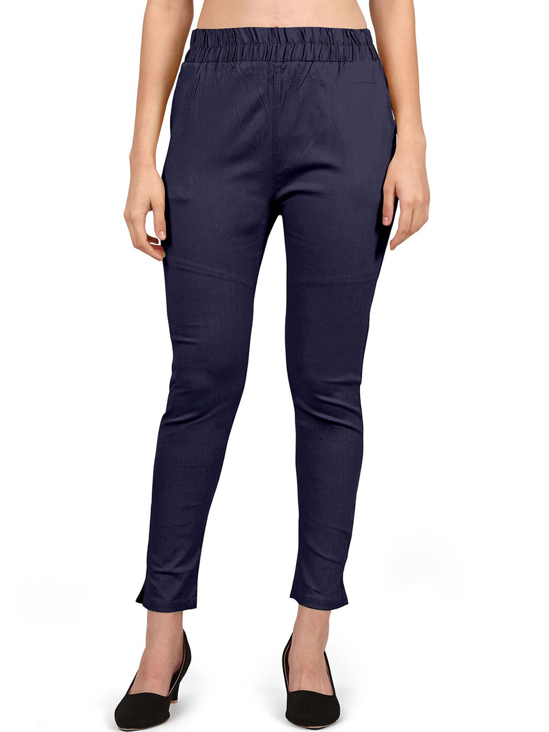 

Mehrang Women Relaxed Straight Leg Cotton Trousers, Navy blue