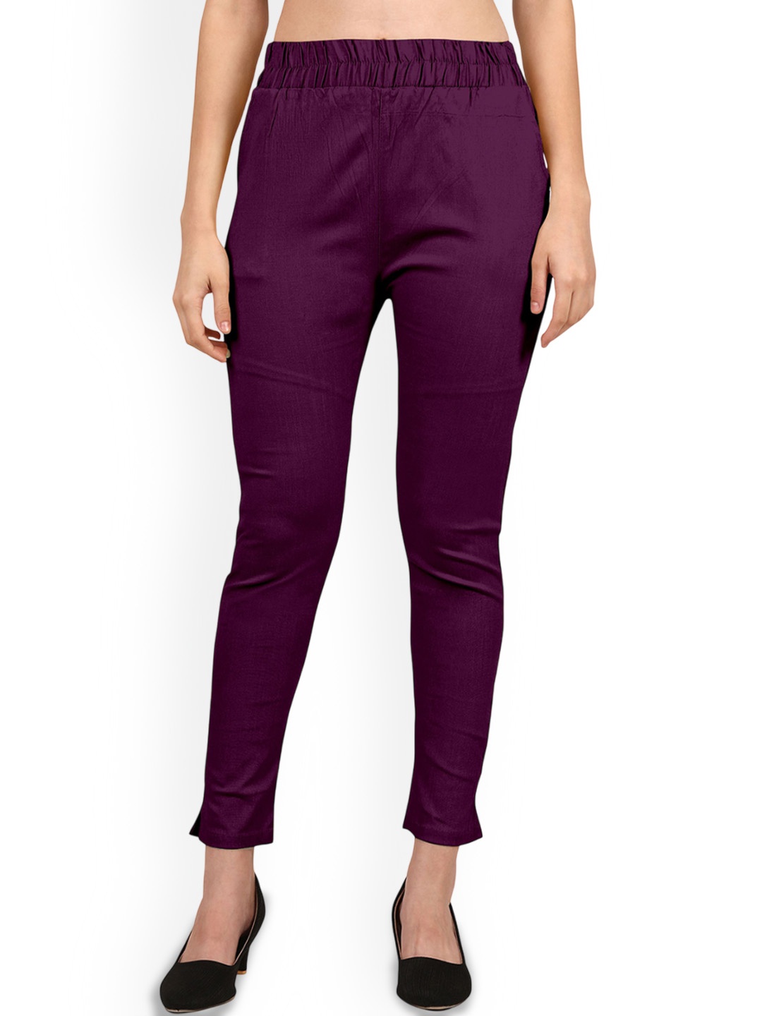 

Mehrang Women Relaxed Straight Leg Cotton Regular Trousers, Purple