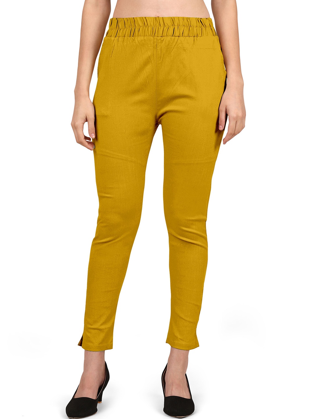 

Mehrang Women Relaxed Straight Leg Cotton Cigarette Trousers, Mustard