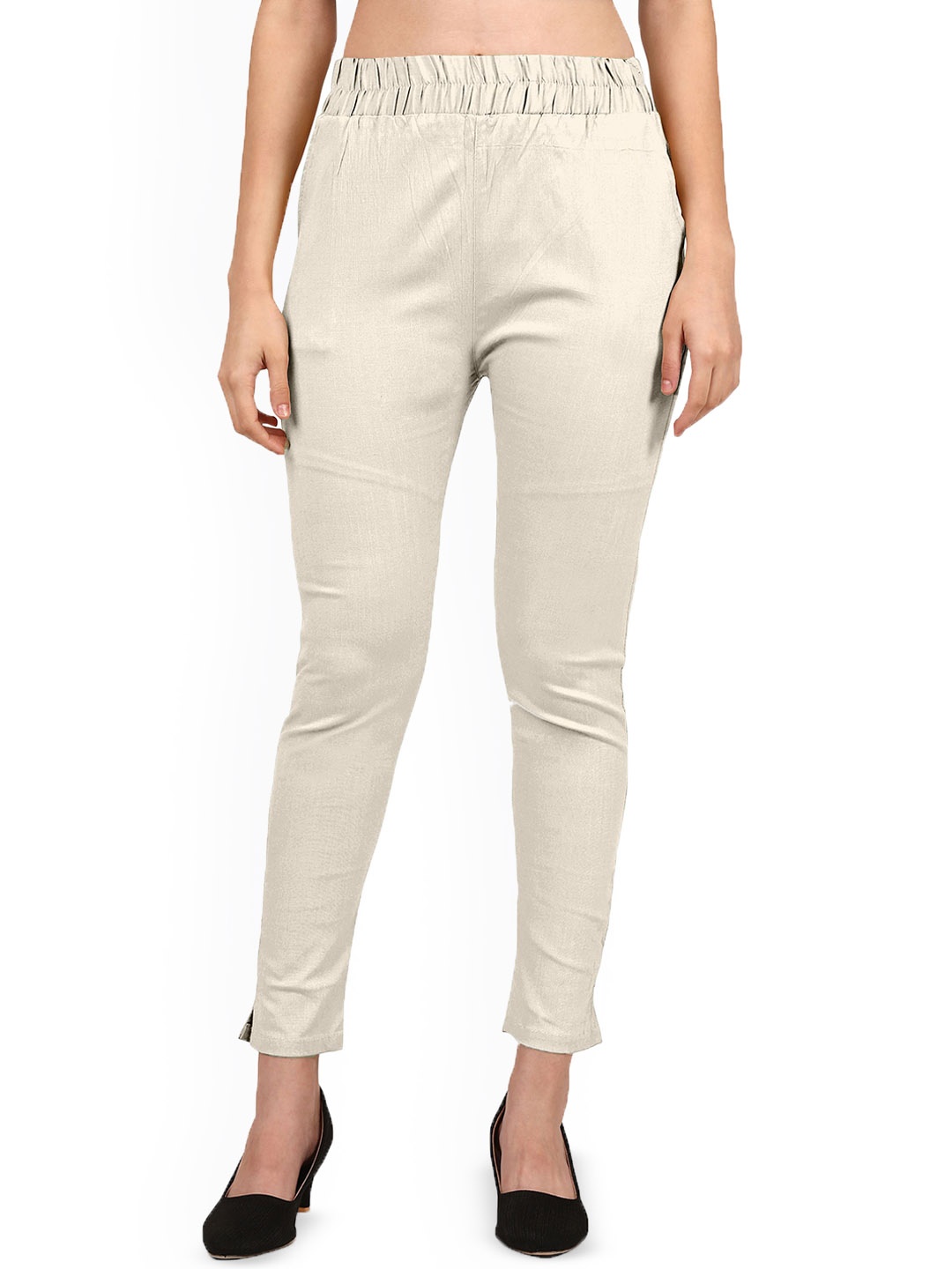 

Mehrang Women Cotton Relaxed Straight Leg Regular Trousers, White