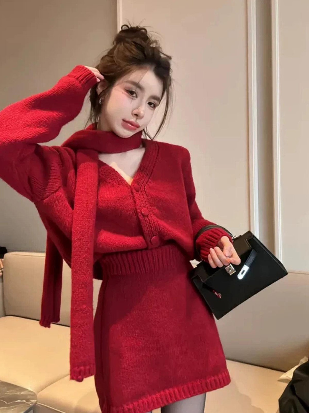 

Alamode By Akanksha Women Red Sara Luxe Winter Coord Set With Scarf