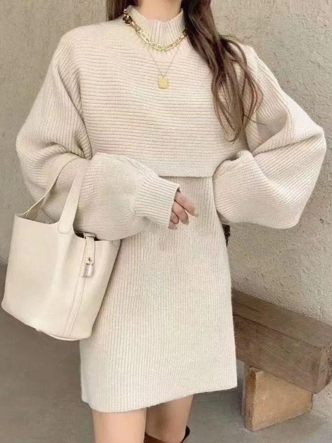 

Alamode By Akanksha Osmond High Neck Pure Woollen Sweater with Skirt, Brown