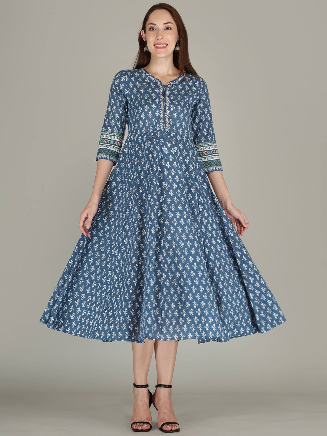 

AJ ART Floral Printed Notch Neck Anarkali Kurta, Blue