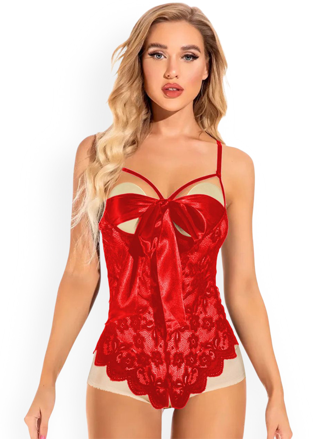 

Krelin Women Self Design Shoulder Straps Baby Doll, Red