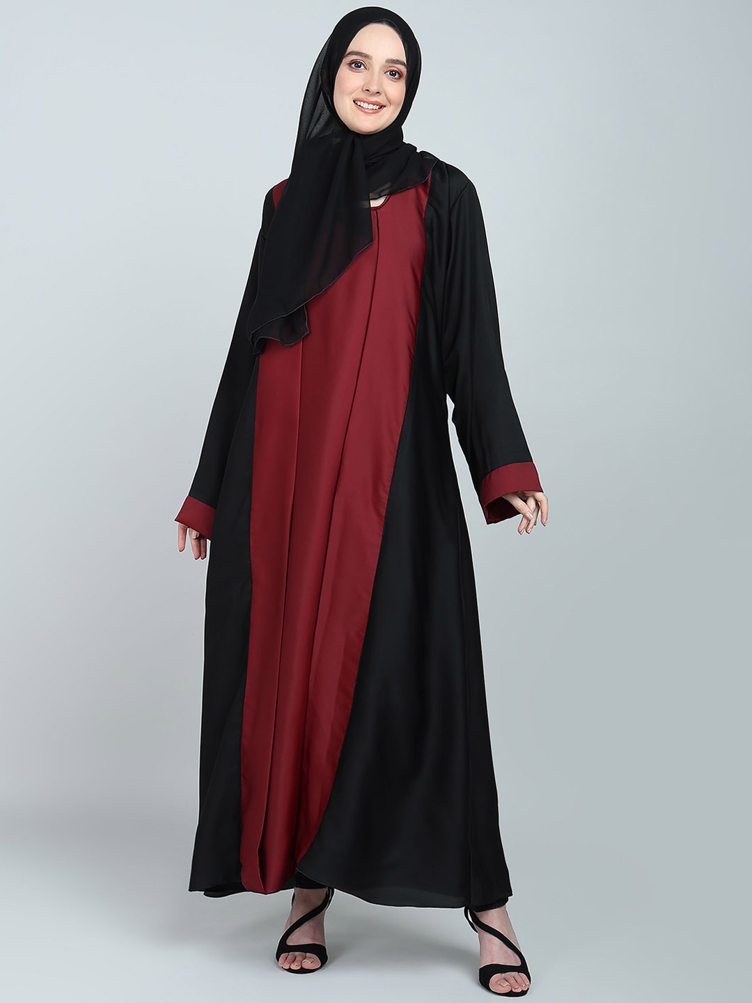 

BROKE BRAND Women colourblocked Abaya Burqa, Maroon