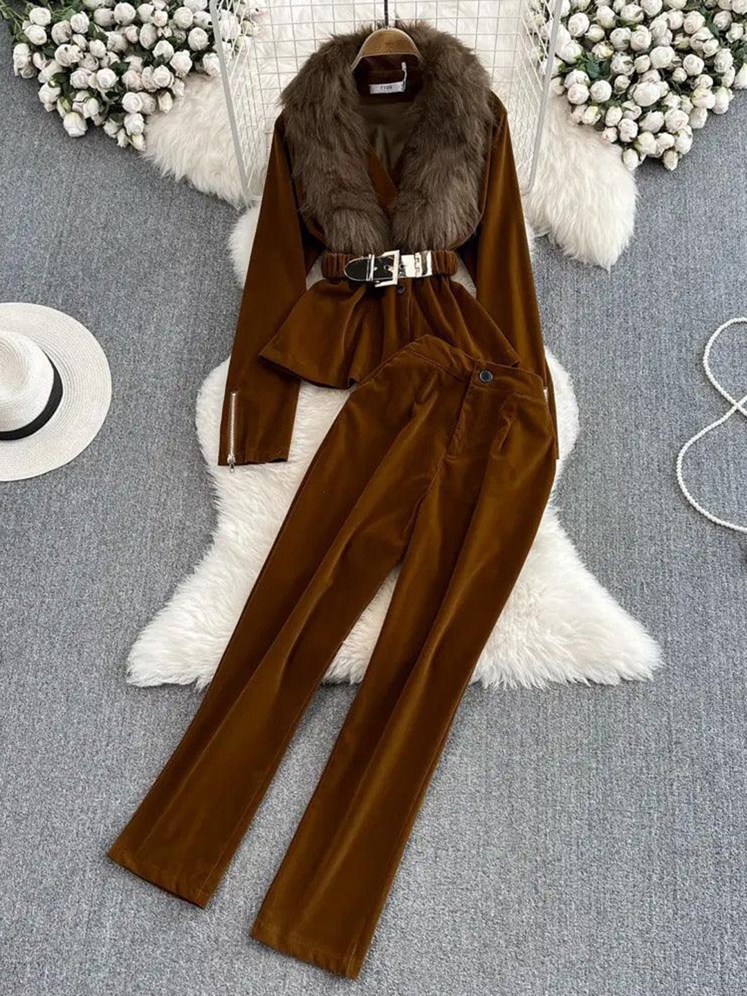 

Alamode By Akanksha Women Brown Murphy Luxury Coord Set