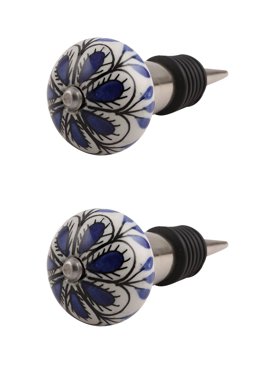 

Indianshelf Blue and White 2 Pieces Drop Printed Ceramic Wine Bottle Stoppers