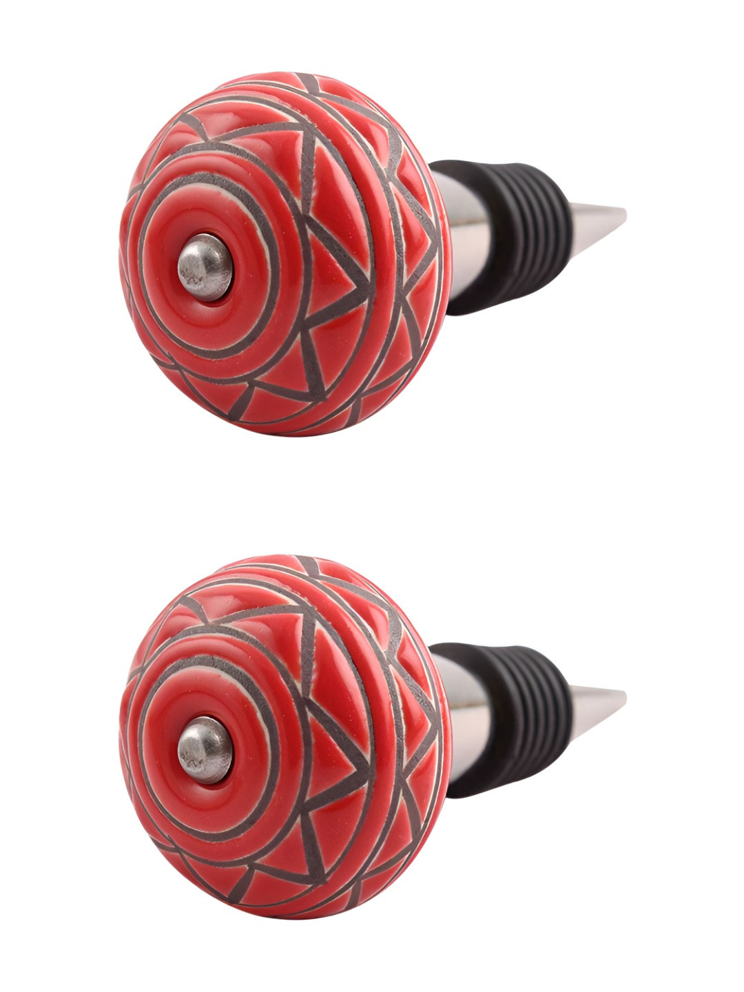 

Indianshelf Red and Grey 2 Pieces Etched Textured Ceramic Wine Bottle Stoppers