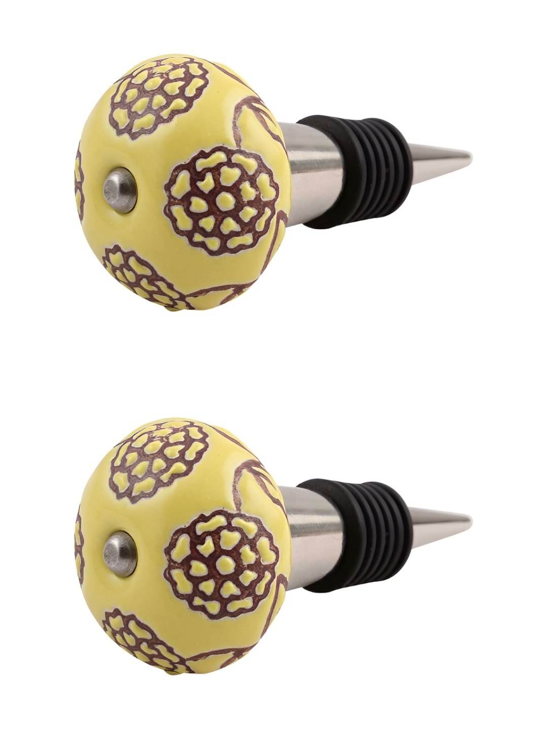 

Indianshelf Yellow & Brown 2 Pieces Floral Printed Ceramic Wine Bottle Stoppers