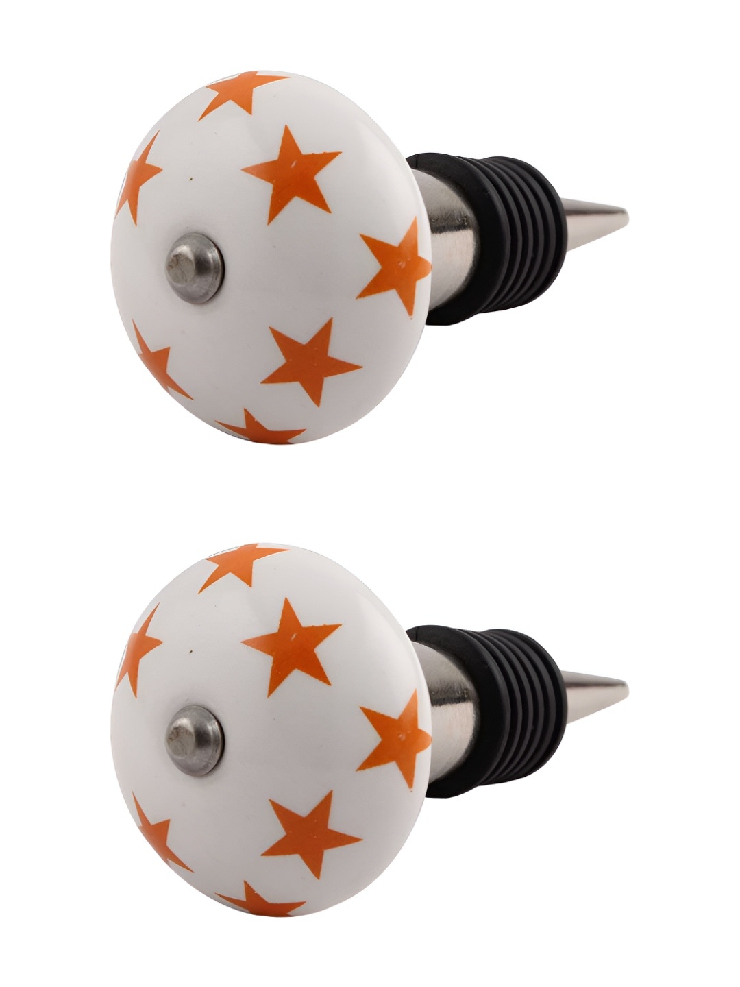 

Indianshelf White & Orange 2 Pieces Star Printed Ceramic Wine Bottle Stopper