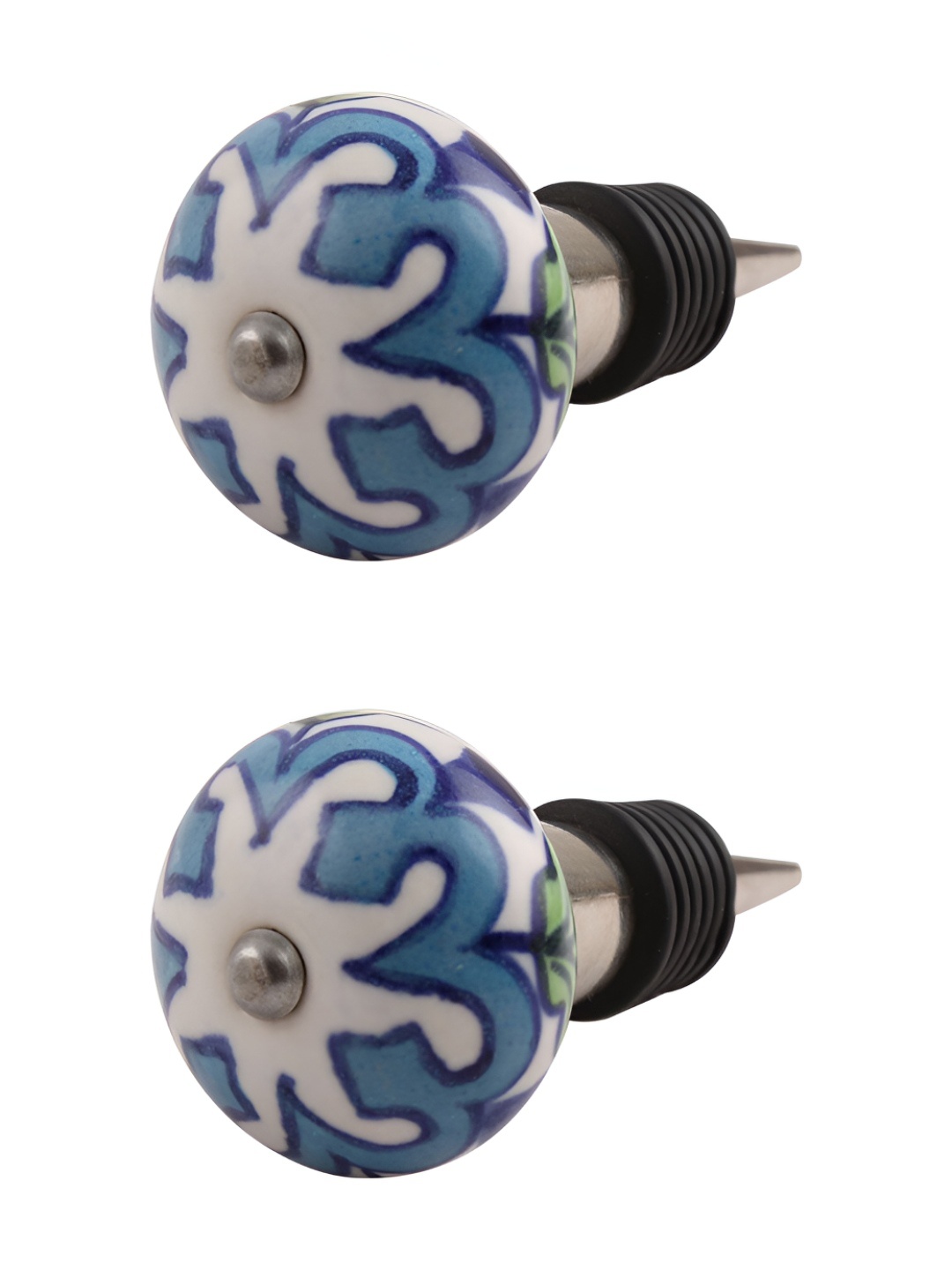 

Indianshelf White & Blue 2 Pieces Flower Printed Ceramic Wine Bottle Stoppers