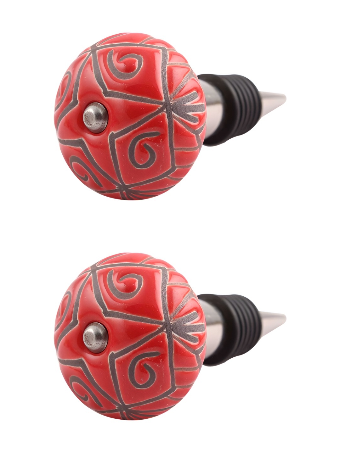 

Indianshelf Red & Grey Printed 2 Pieces Printed Ceramic Wine Bottle Stopper