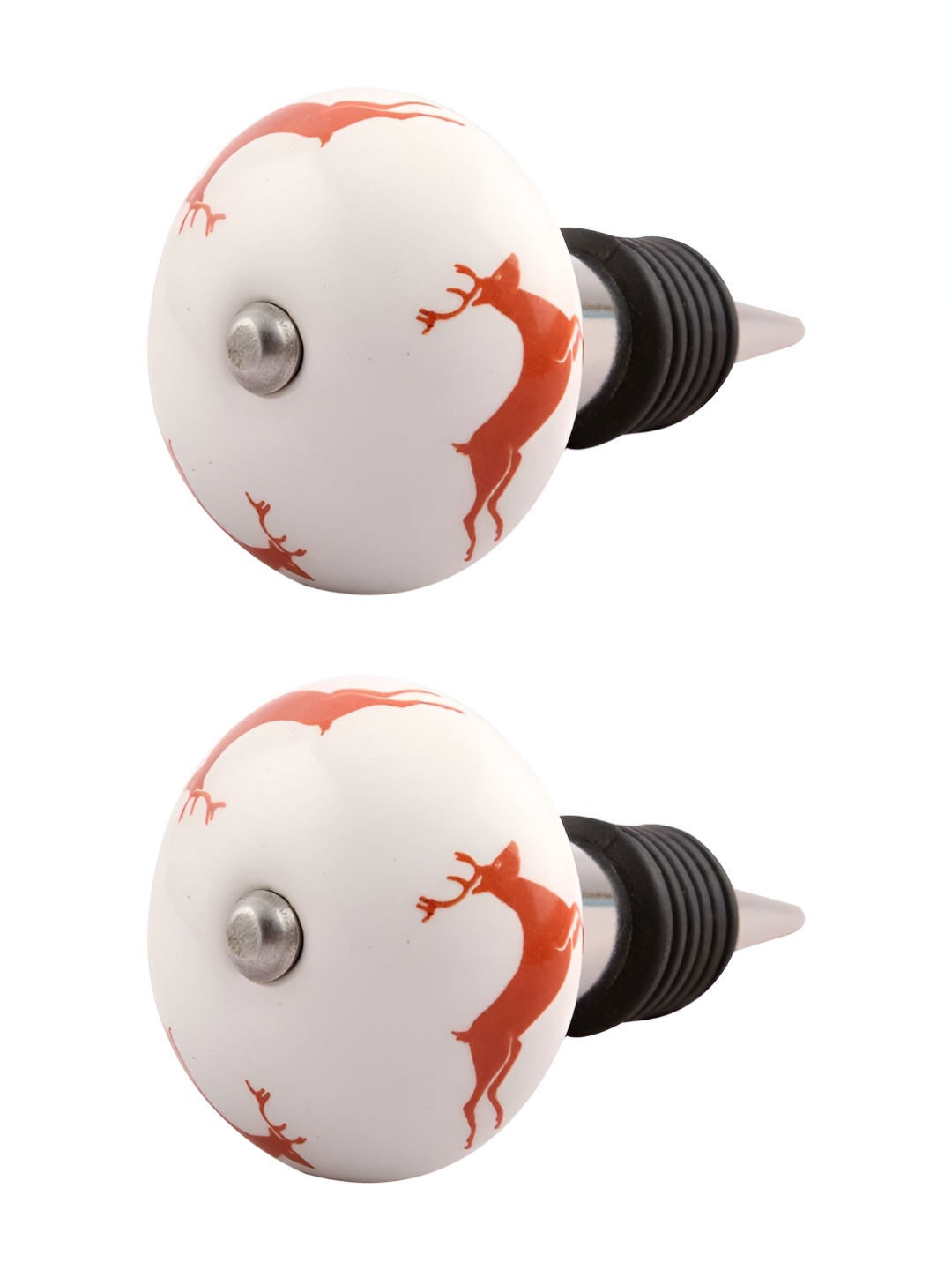 

Indianshelf Red & White 2 Pieces Printed Ceramic Wine Bottle Stopper