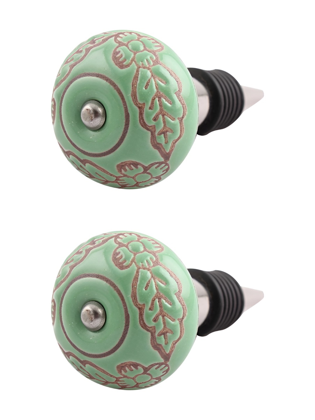

Indianshelf Green & Purple 2 Pieces Leaf Flower Printed Ceramic Wine Bottle Stoppers