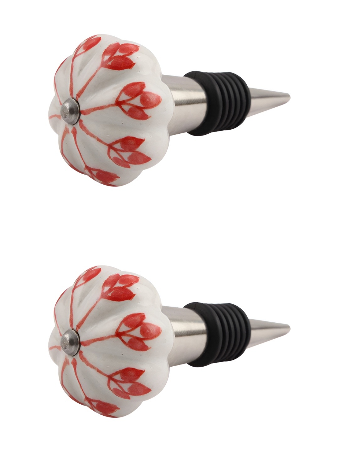 

Indianshelf White & Red 2 Pieces Flower Ceramic Wine Bottles Stopper