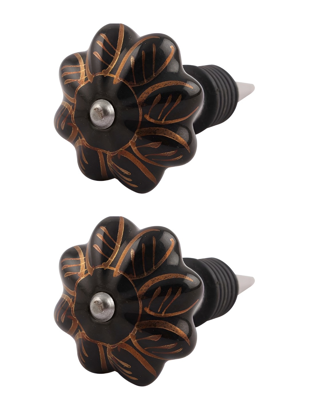 

Indianshelf Gold Toned & Black 2 Pieces Textured Ceramic Wine Bottle Stoppers