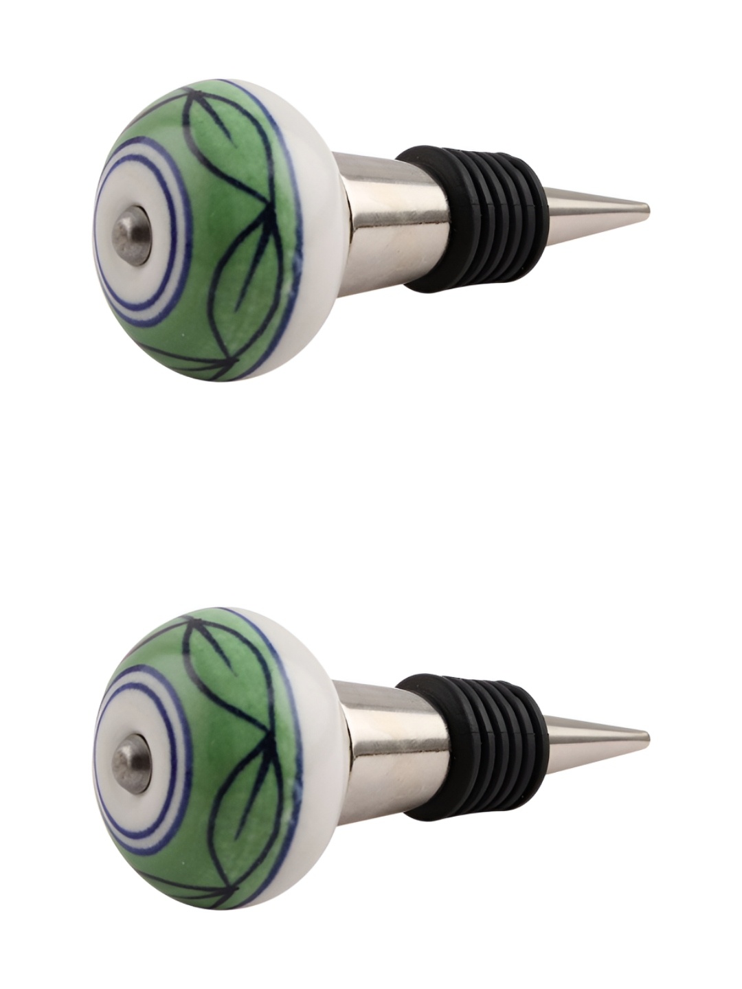

Indianshelf Green & White 2 Pieces Printed Ceramic Wine Bottle Stopper