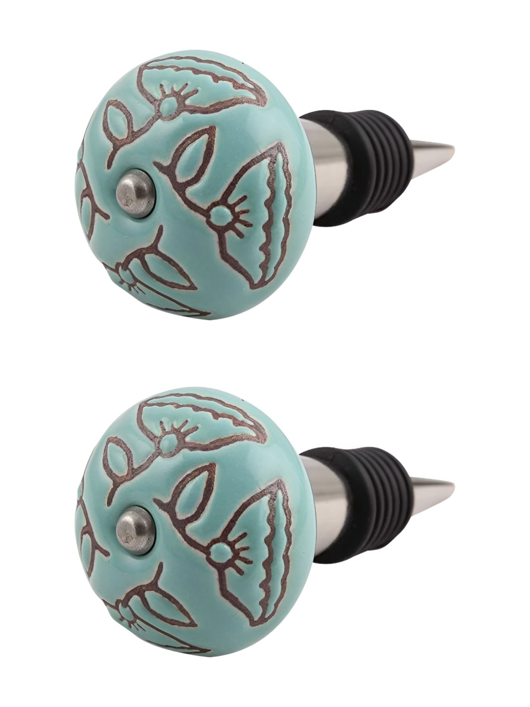 

Indianshelf Green and Brown 2 Pieces Calla Lily Printed Ceramic Wine Bottle Stoppers