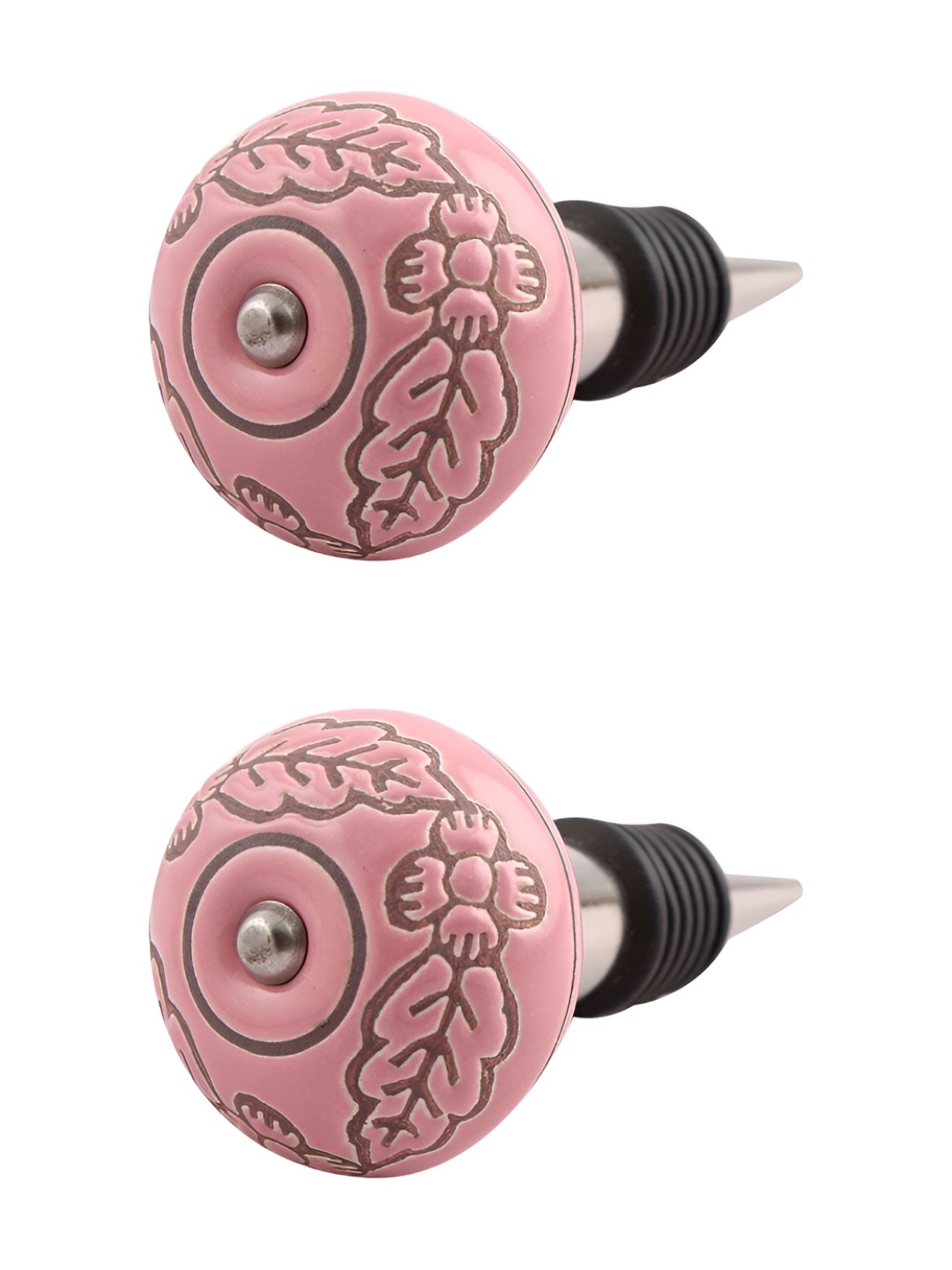 

Indianshelf Pink & Grey 2 Pieces Printed Ceramic Wine Bottle Stopper