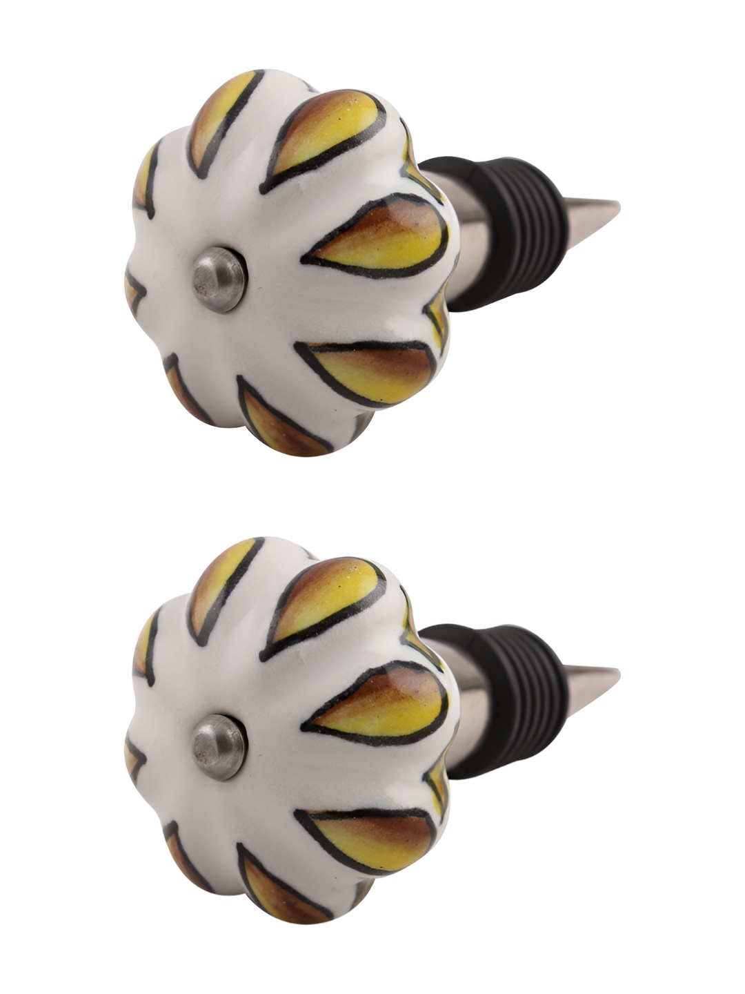

Indianshelf Mustard & White 2 Pieces Sunflower Printed Ceramic Wine Bottle Stoppers