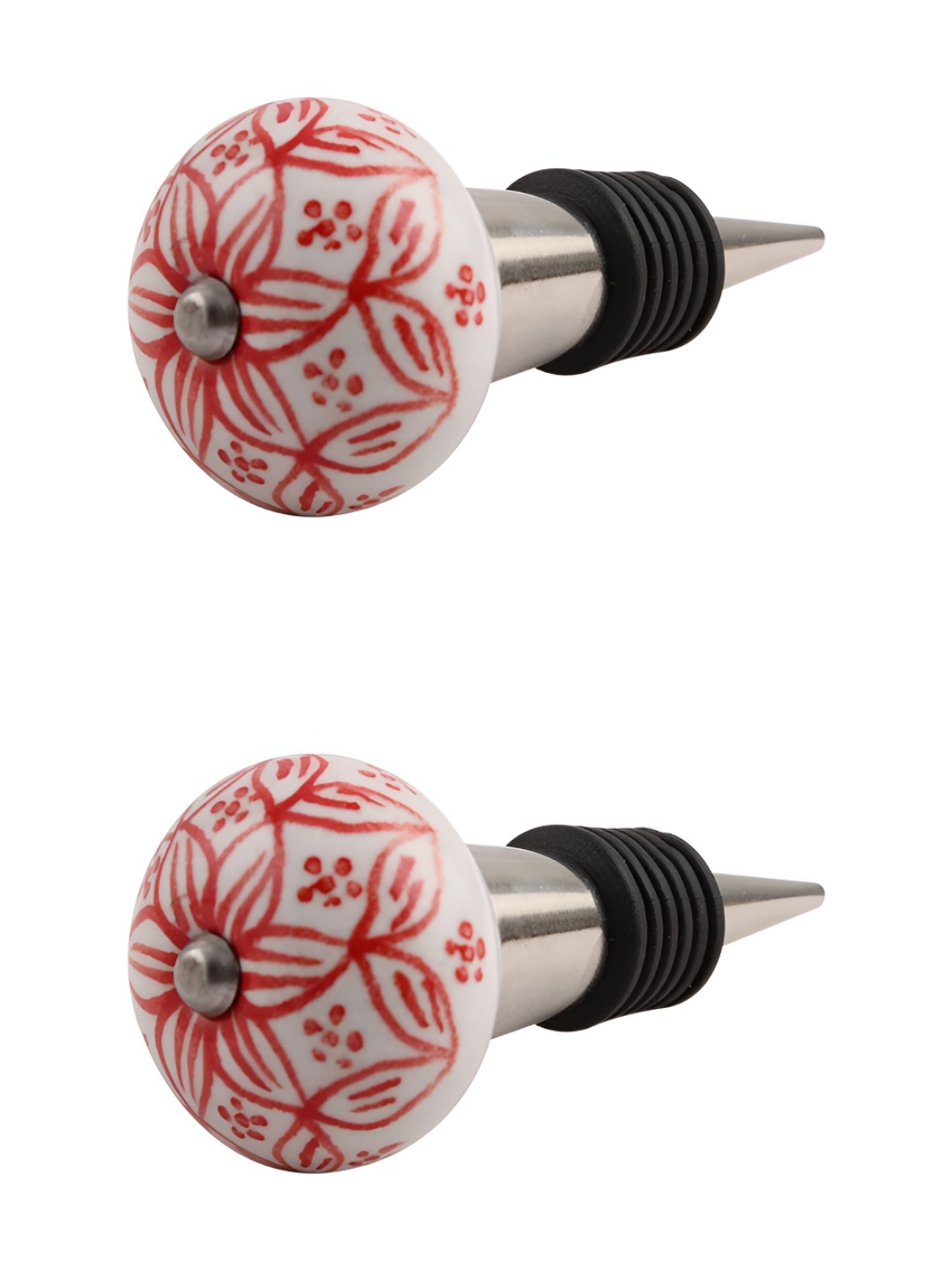 

Indianshelf Red & White 2 Pieces Printed Ceramic Wine Bottle Stopper