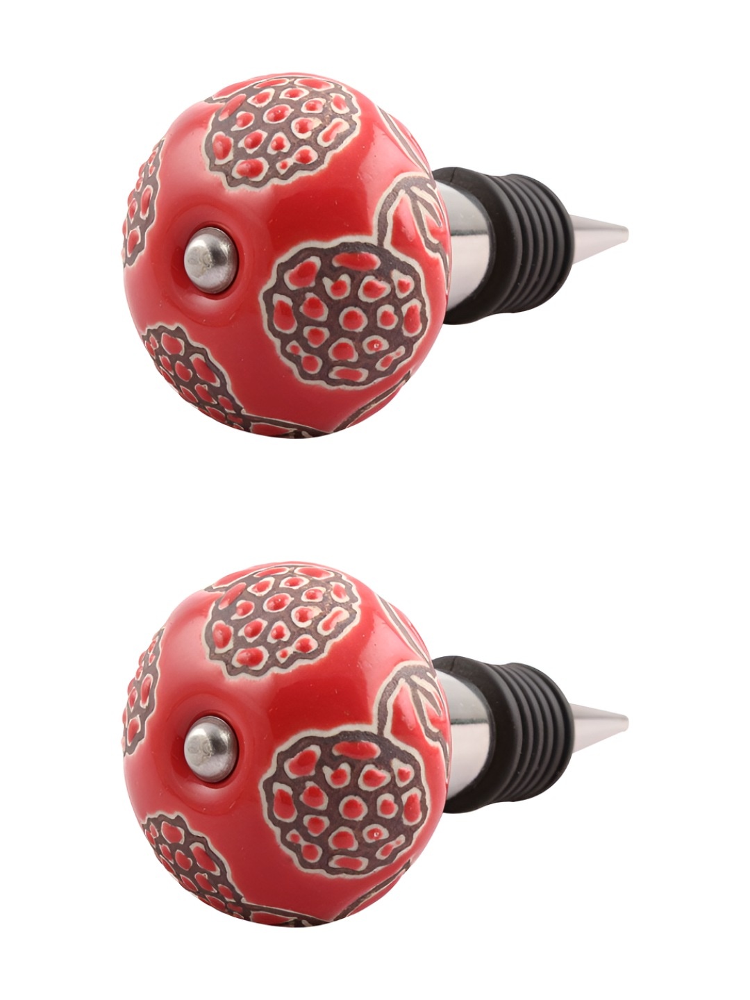 

Indianshelf Red & Grey 2 Pieces Printed Ceramic Wine Bottle Stopper