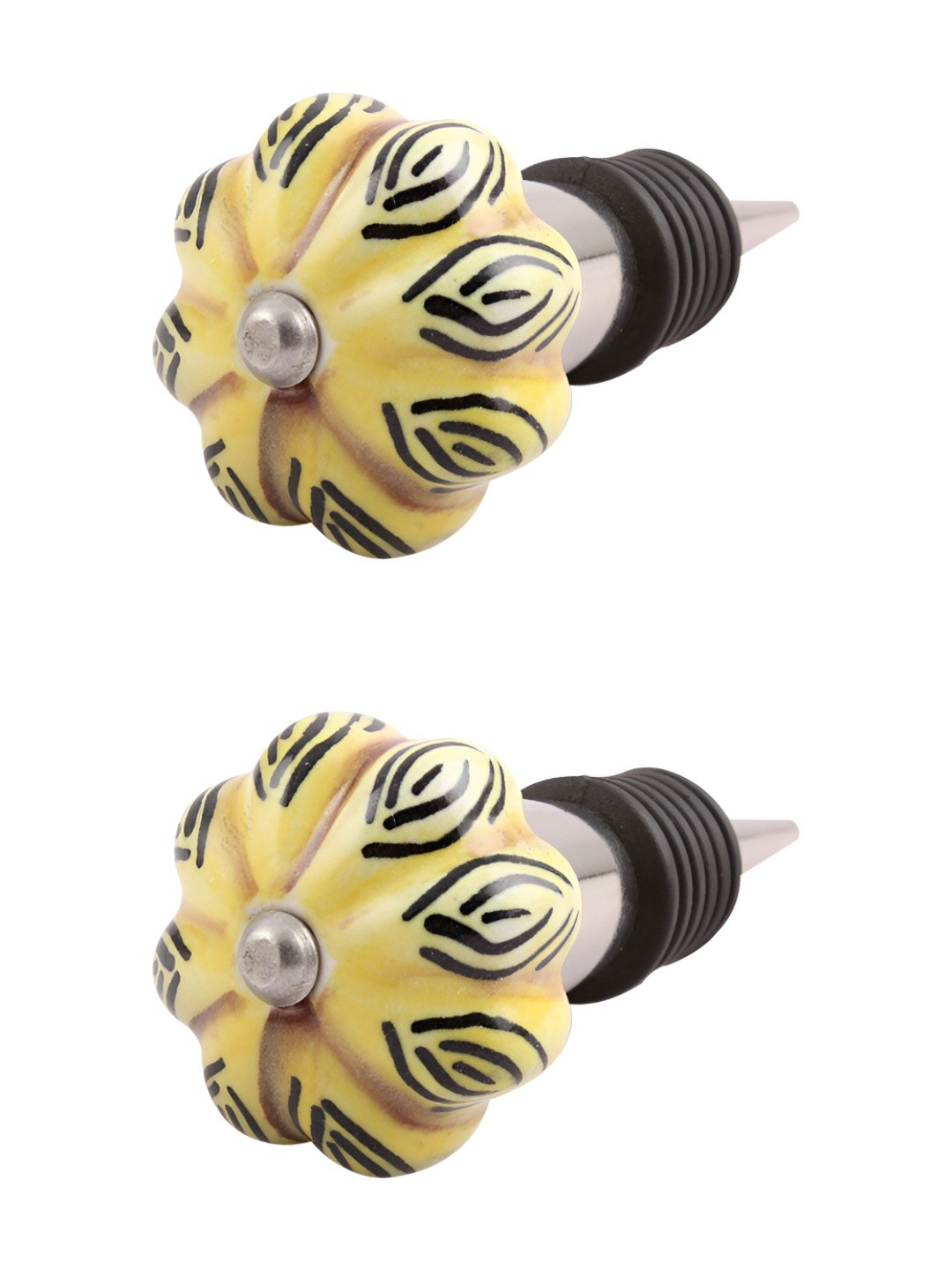 

Indianshelf Yellow & Black 2 Pieces Ceramic Wine Bottle Stopper
