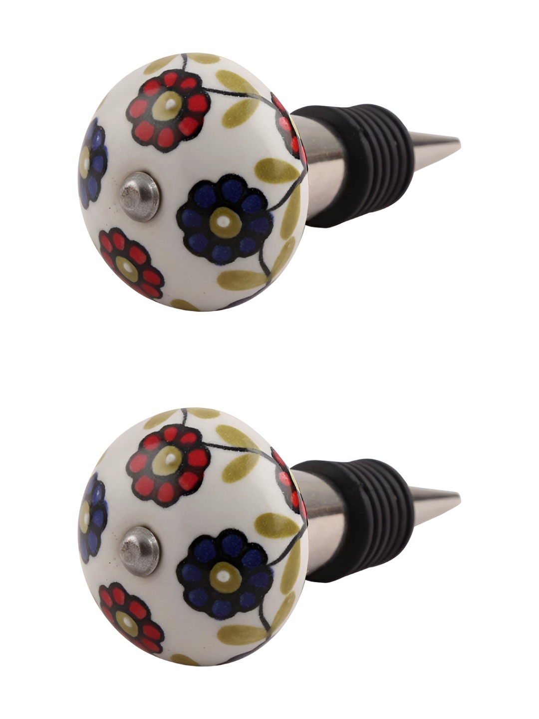 

Indianshelf White & Red 2 Pieces Flower Ceramic Wine Bottles Stoppers