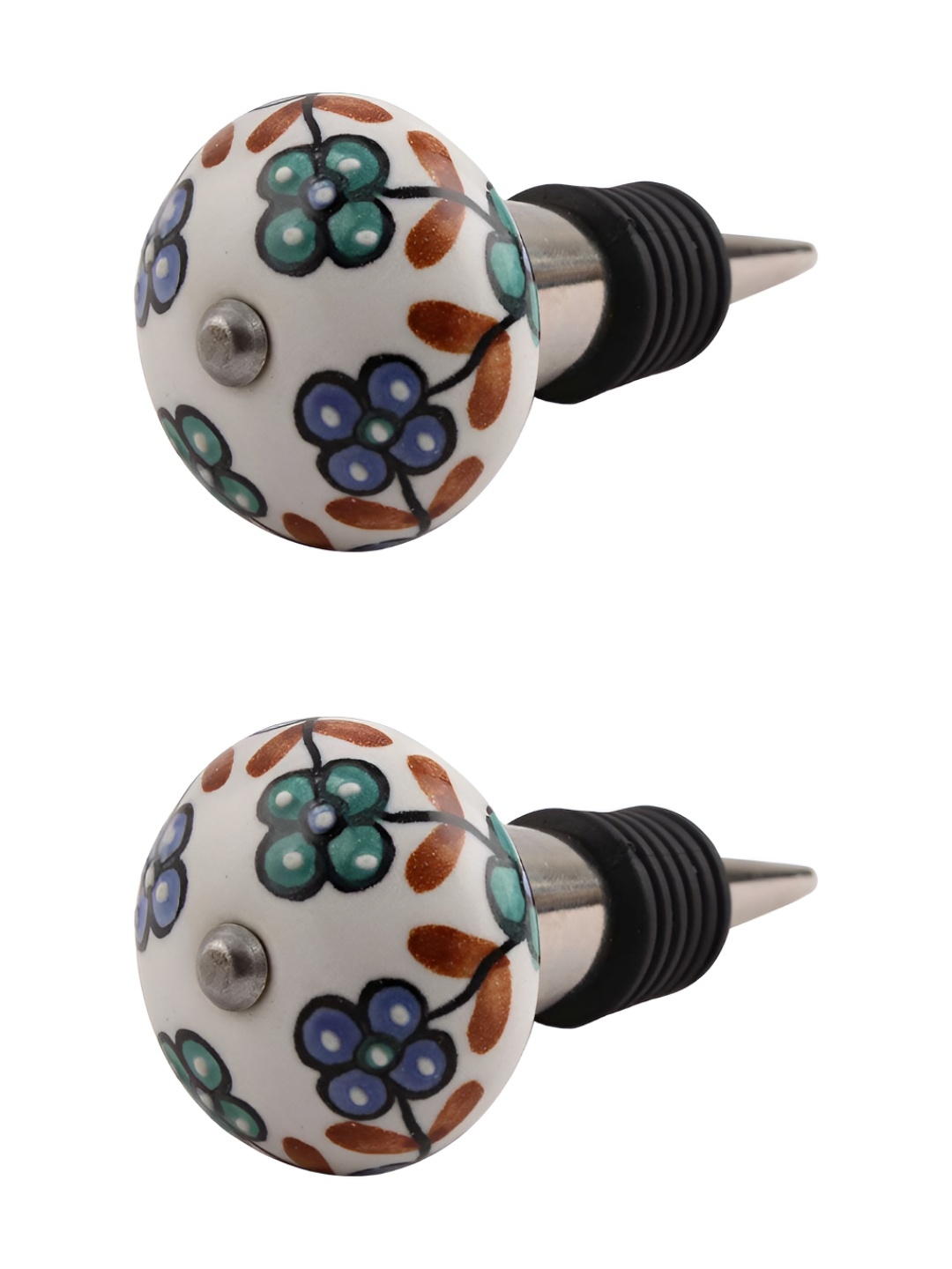 

Indianshelf White & Green 2 Pieces Floral Printed Ceramic Wine Bottle Stoppers