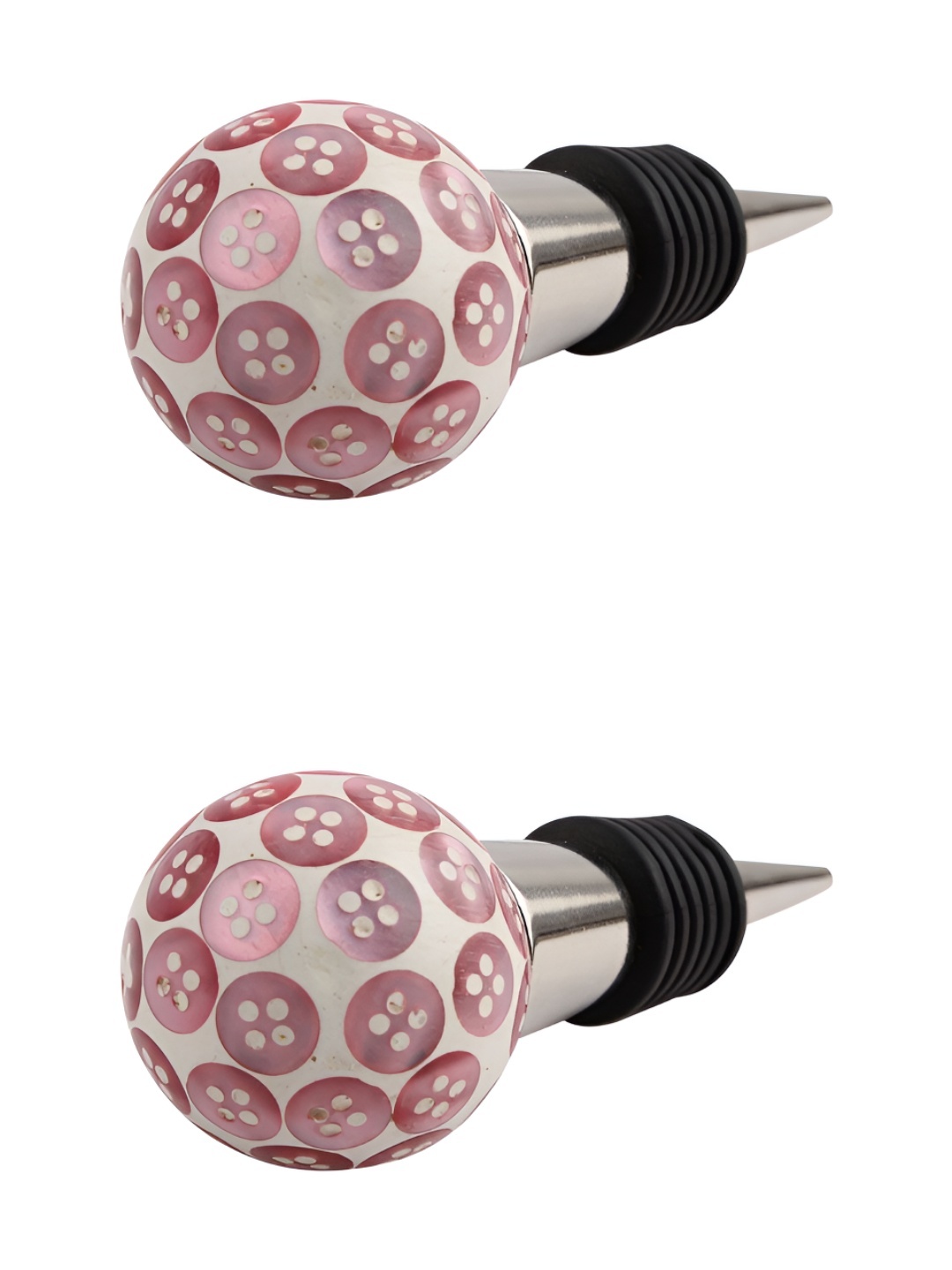 

Indianshelf White & Pink 2 Pieces Button Printed Resin Wine Bottle Stoppers