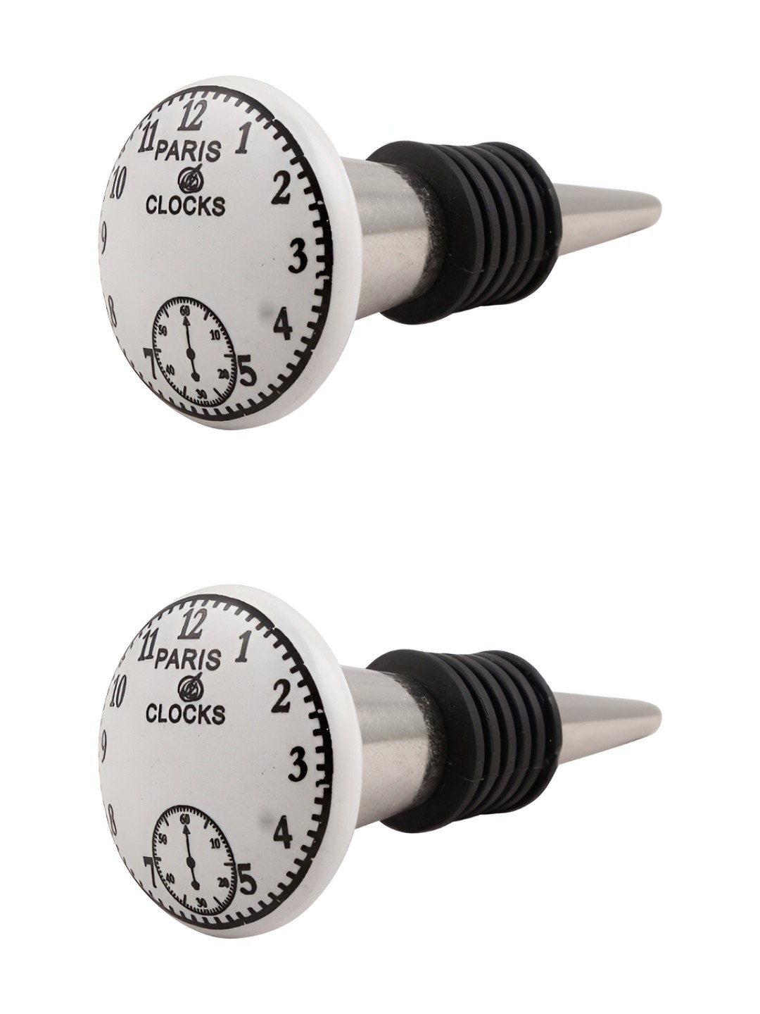 

Indianshelf White and Black 2 Pieces Paris Clock Printed Ceramic Wine Bottle Stoppers