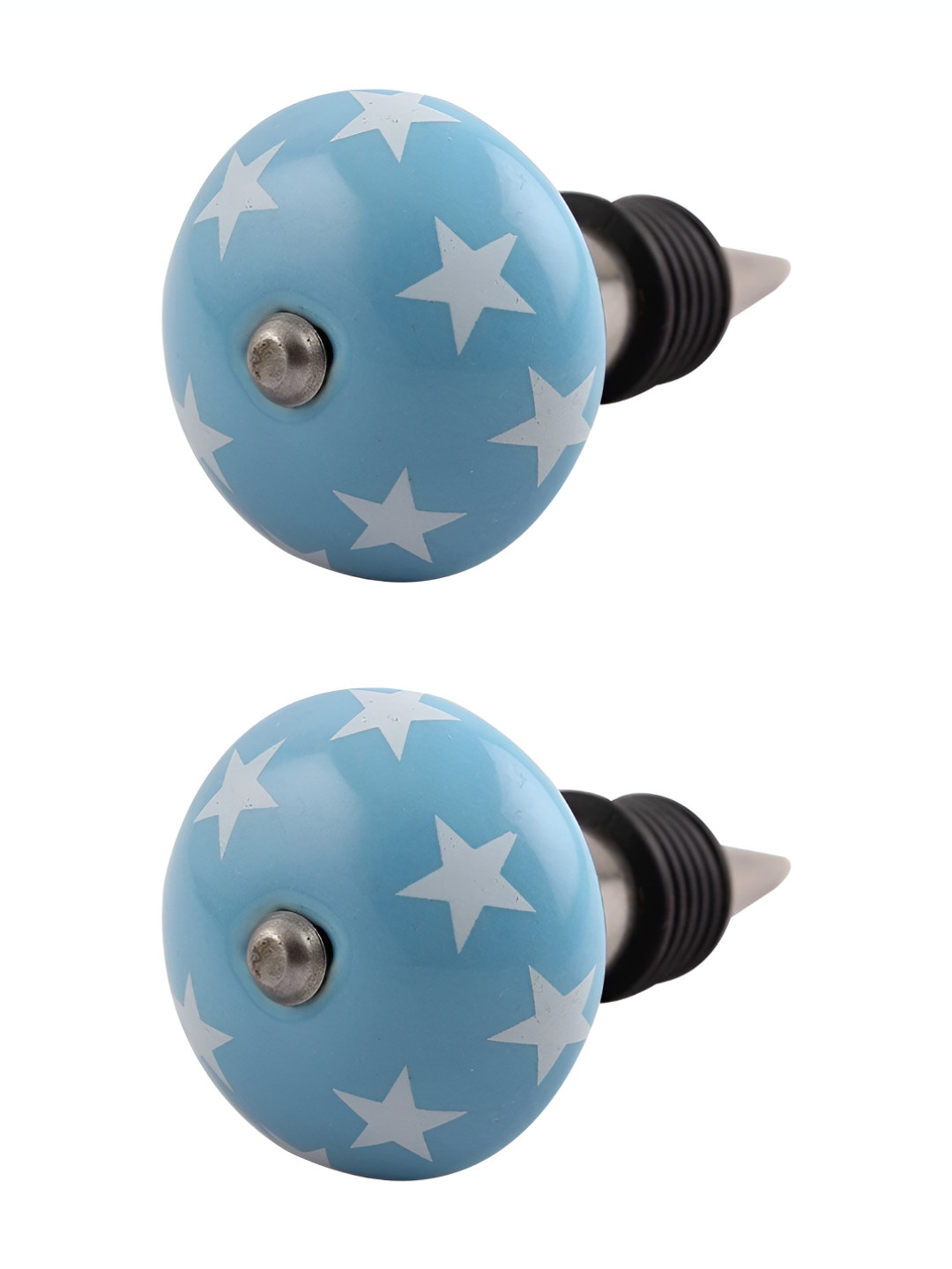 

Indianshelf Turquoise Blue & White 2 Pieces Stars Printed Ceramic Wine Bottle Stopper