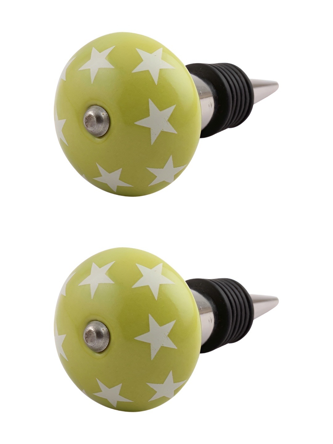 

Indianshelf Lime Green & White 2 Pieces Star Printed Ceramic Wine Bottle Stoppers