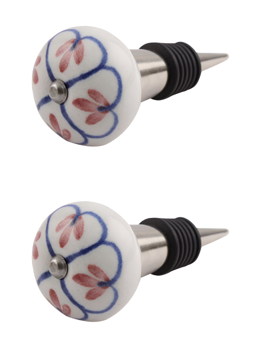 

Indianshelf White and Blue 2 Pieces Floral Printed Ceramic Wine Bottle Stoppers