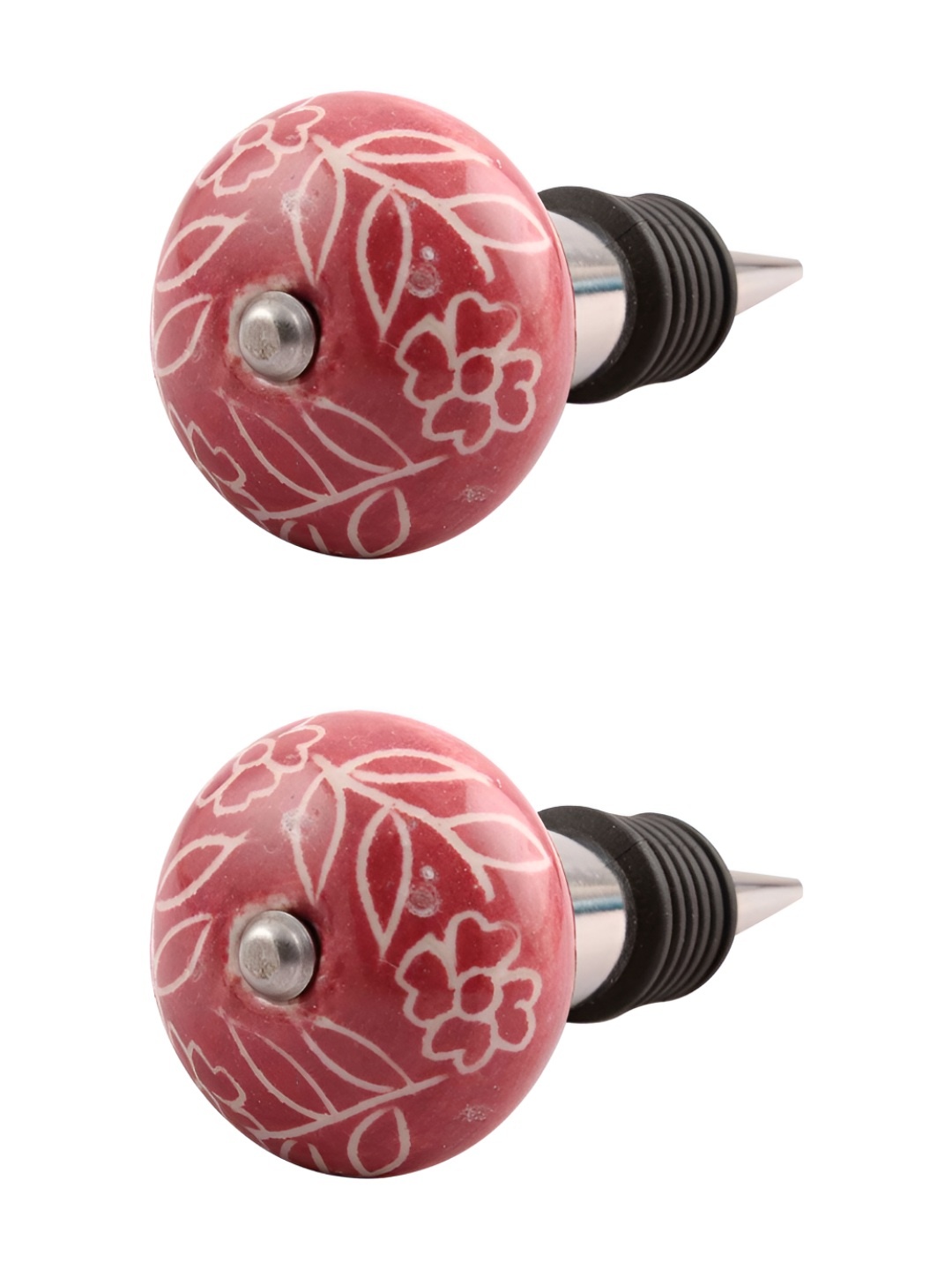 

Indianshelf White & Blue 2 Pieces Printed Wine Bottle Stopper, Pink