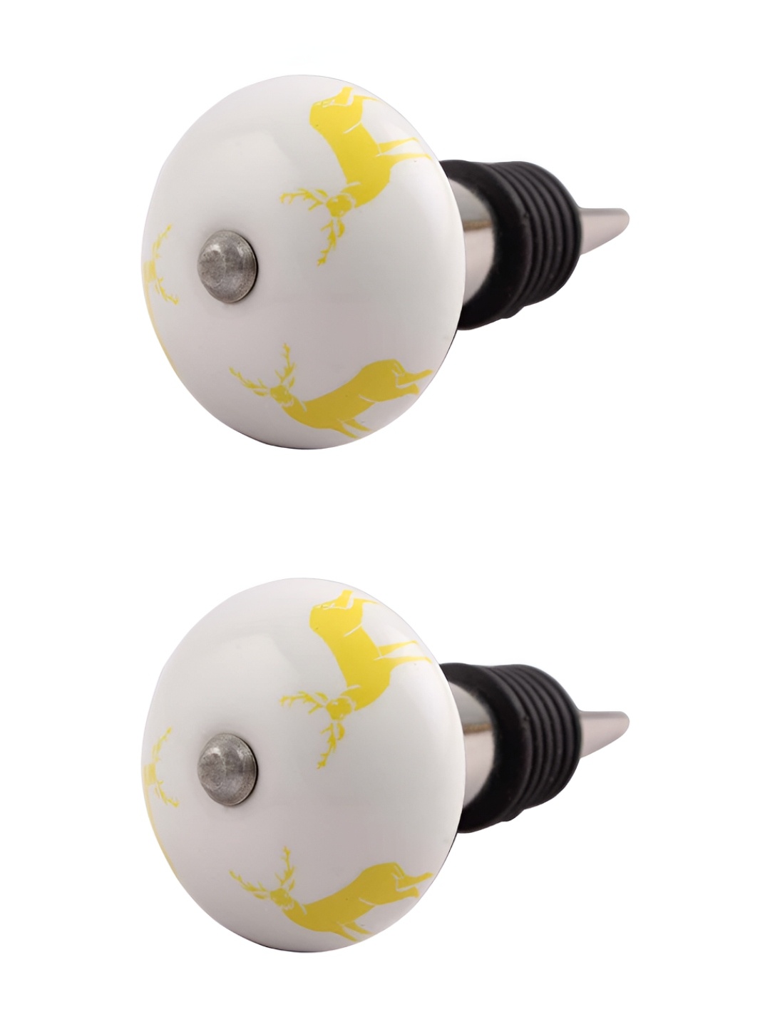 

Indianshelf Yellow and White 2 Pieces Rein Deer Printed Ceramic Wine Bottle Stoppers